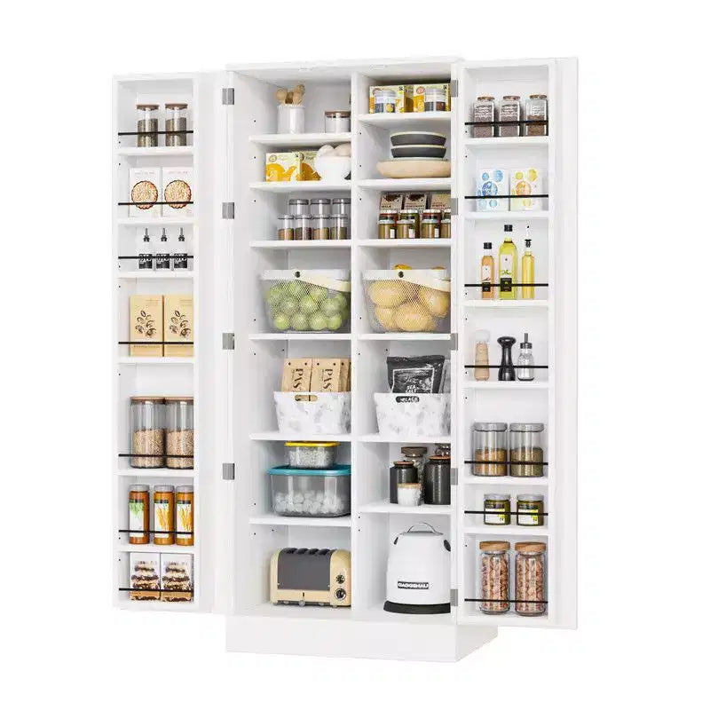 59in Tall White Kitchen Storage Cabinet With 2 Doors And Adjustable Shelves Food Storage Pantry Cabinet