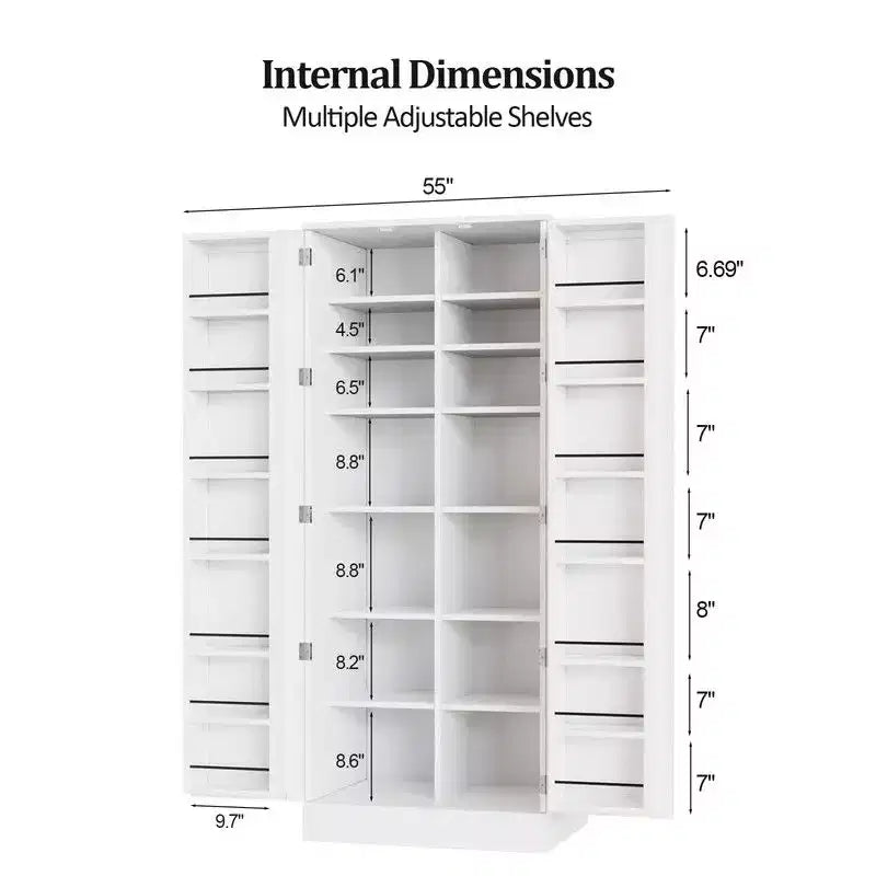 59in Tall White Kitchen Storage Cabinet With 2 Doors And Adjustable Shelves Food Storage Pantry Cabinet