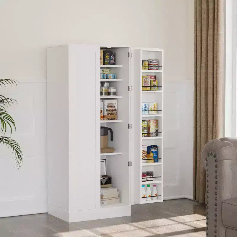 59in Tall White Kitchen Storage Cabinet With 2 Doors And Adjustable Shelves Food Storage Pantry Cabinet