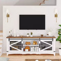Modern Farmhouse TV Stand, Fits 75 TV - 65 White Entertainment Center with Sliding Barn Doors, Storage Compartments and Adjustable Shelves