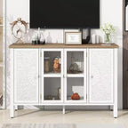 MAYEERTY TV Stand Entertainment Center Media Console Cabinet with 3 Spacious Glass Doors Anti Tip Device for Living Room