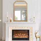 20 x 30 Solid Wood Frame Rounded Corner Decorative Mirror for Bedroom Bathroom Living Room Natural Wood