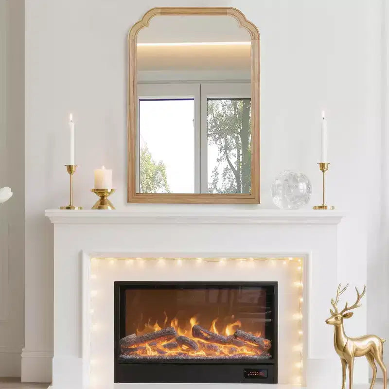 20 x 30 Solid Wood Frame Rounded Corner Decorative Mirror for Bedroom Bathroom Living Room Natural Wood