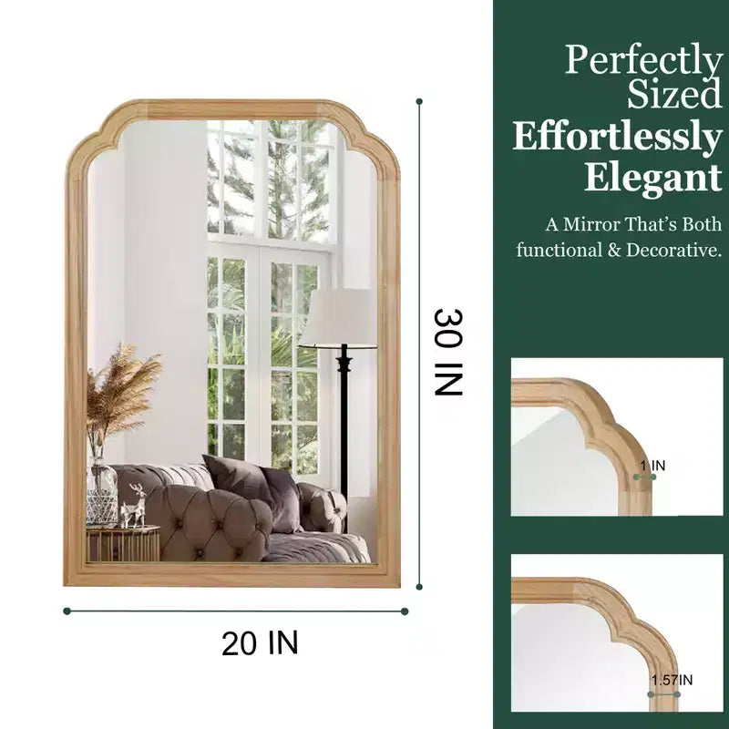20 x 30 Solid Wood Frame Rounded Corner Decorative Mirror for Bedroom Bathroom Living Room Natural Wood
