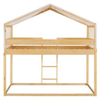 Rustic Twin Over Twin Wood Bunk Bed Frame with Tent and Ladder