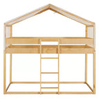 Rustic Twin Over Twin Wood Bunk Bed Frame with Tent and Ladder
