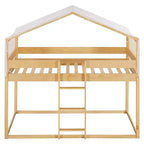 Rustic Twin Over Twin Wood Bunk Bed Frame with Tent and Ladder