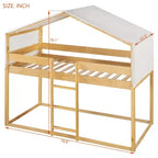 Rustic Twin Over Twin Wood Bunk Bed Frame with Tent and Ladder