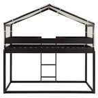 Rustic Twin Over Twin Wood Bunk Bed Frame with Tent and Ladder
