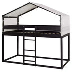 Rustic Twin Over Twin Wood Bunk Bed Frame with Tent and Ladder