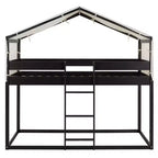 Rustic Twin Over Twin Wood Bunk Bed Frame with Tent and Ladder