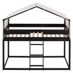 Rustic Twin Over Twin Wood Bunk Bed Frame with Tent and Ladder