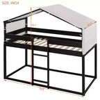 Rustic Twin Over Twin Wood Bunk Bed Frame with Tent and Ladder