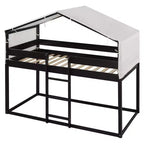 CLIHOME Rustic Twin Over Twin Wood Bunk Bed Frame with Tent and Ladder