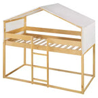 Rustic Twin Over Twin Wood Bunk Bed Frame with Tent and Ladder