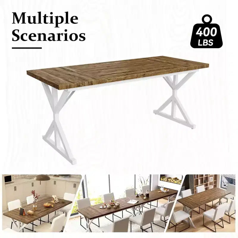 70.8 Inch Industrial Dining Table for 6-8 C Solid Wood Top with Metal Frame, Rectangular Kitchen & Dining Room Table