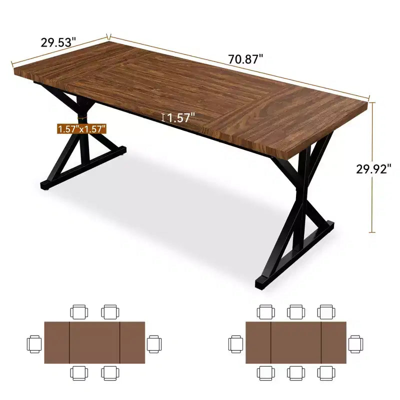 70.8 Inch Industrial Dining Table for 6-8 C Solid Wood Top with Metal Frame, Rectangular Kitchen & Dining Room Table