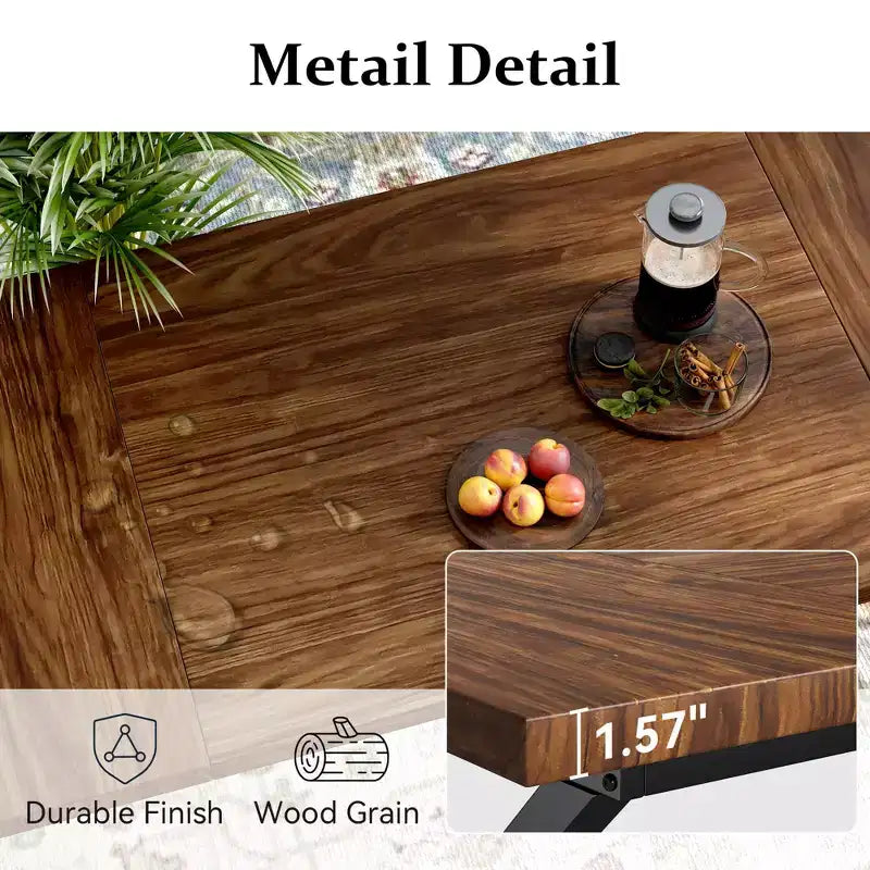 70.8 Inch Industrial Dining Table for 6-8 C Solid Wood Top with Metal Frame, Rectangular Kitchen & Dining Room Table