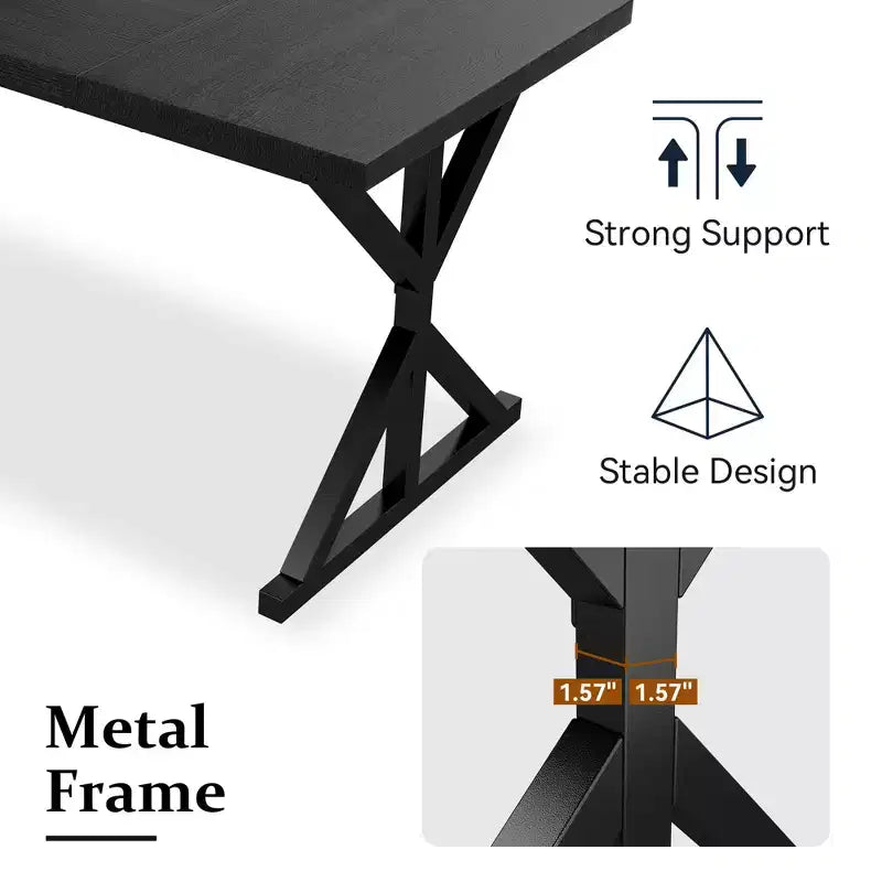 70.8 Inch Industrial Dining Table for 6-8 C Solid Wood Top with Metal Frame, Rectangular Kitchen & Dining Room Table
