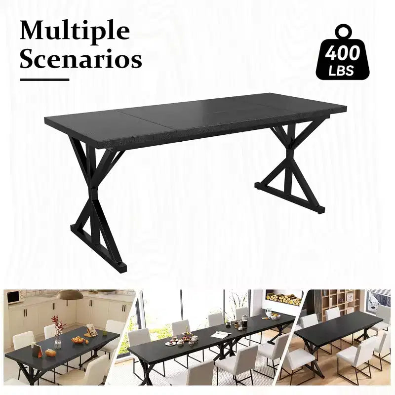 70.8 Inch Industrial Dining Table for 6-8 C Solid Wood Top with Metal Frame, Rectangular Kitchen & Dining Room Table