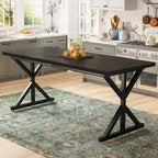 Dyonery 70.8 Inch Industrial Dining Table for 6-8 C Solid Wood Top with Metal Frame, Rectangular Kitchen & Dining Room Table
