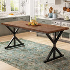 70.8 Inch Industrial Dining Table for 6-8 C Solid Wood Top with Metal Frame, Rectangular Kitchen & Dining Room Table