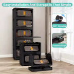 24 Side Wide 5 Tiers Plastic Folding Storage Cabinet with Magnetic Door Wheels for Living Room Black