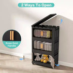 24 Side Wide 5 Tiers Plastic Folding Storage Cabinet with Magnetic Door Wheels for Living Room Black