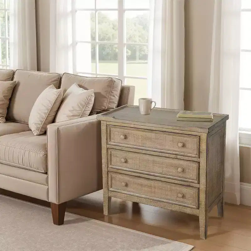 Royal Hampton 28 Side End Table | 3 Drawers with Round Knobs | Mahogany Wood