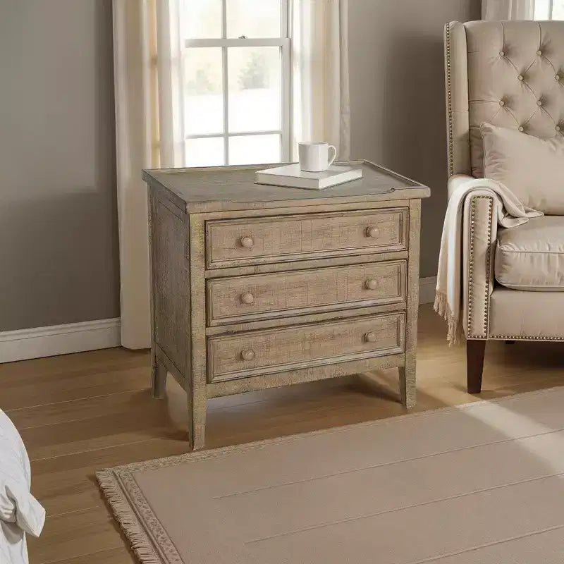 Royal Hampton 28 Side End Table | 3 Drawers with Round Knobs | Mahogany Wood