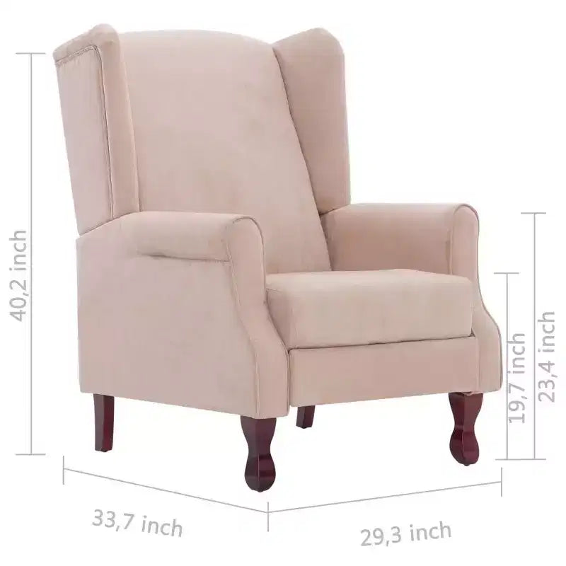 Recliner in Cream Fabric - Comfortable Adjustable Reclining Armchair with Soft Sponge Padding and Strong Wooden Legs for Living Room - White