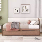 Twin Modern Platform Bed Frame with Trundle & 2 Storage Drawers Sturdy Wooden Platform Bed Noiseless No Springs Required Easy to Assemble