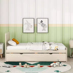 Twin Modern Platform Bed Frame with Trundle & 2 Storage Drawers Sturdy Wooden Platform Bed Noiseless No Springs Required Easy to Assemble