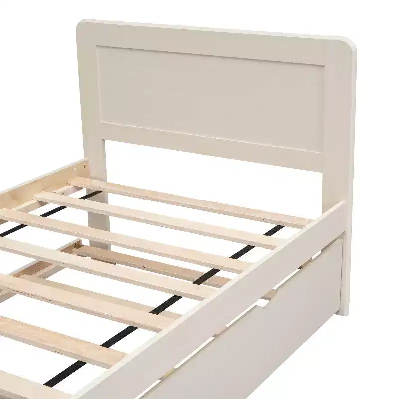 Twin Modern Platform Bed Frame with Trundle & 2 Storage Drawers Sturdy Wooden Platform Bed Noiseless No Springs Required Easy to Assemble