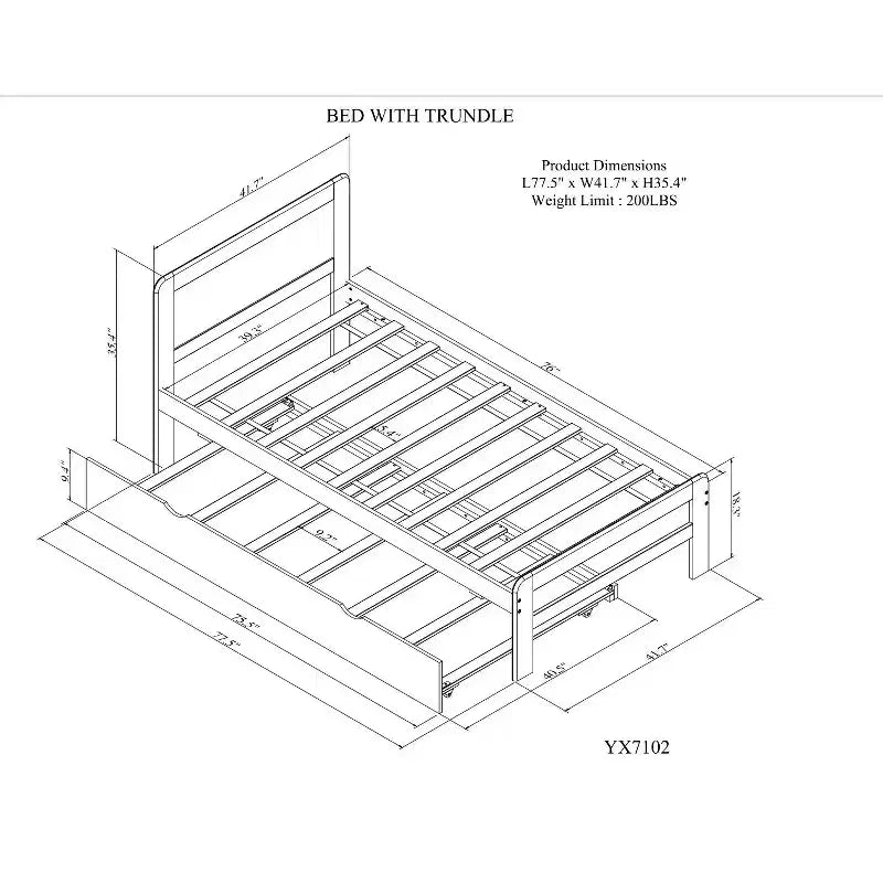 Twin Modern Platform Bed Frame with Trundle & 2 Storage Drawers Sturdy Wooden Platform Bed Noiseless No Springs Required Easy to Assemble