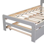 Twin Modern Platform Bed Frame with Trundle & 2 Storage Drawers Sturdy Wooden Platform Bed Noiseless No Springs Required Easy to Assemble