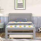 Twin Modern Platform Bed Frame with Trundle & 2 Storage Drawers Sturdy Wooden Platform Bed Noiseless No Springs Required Easy to Assemble