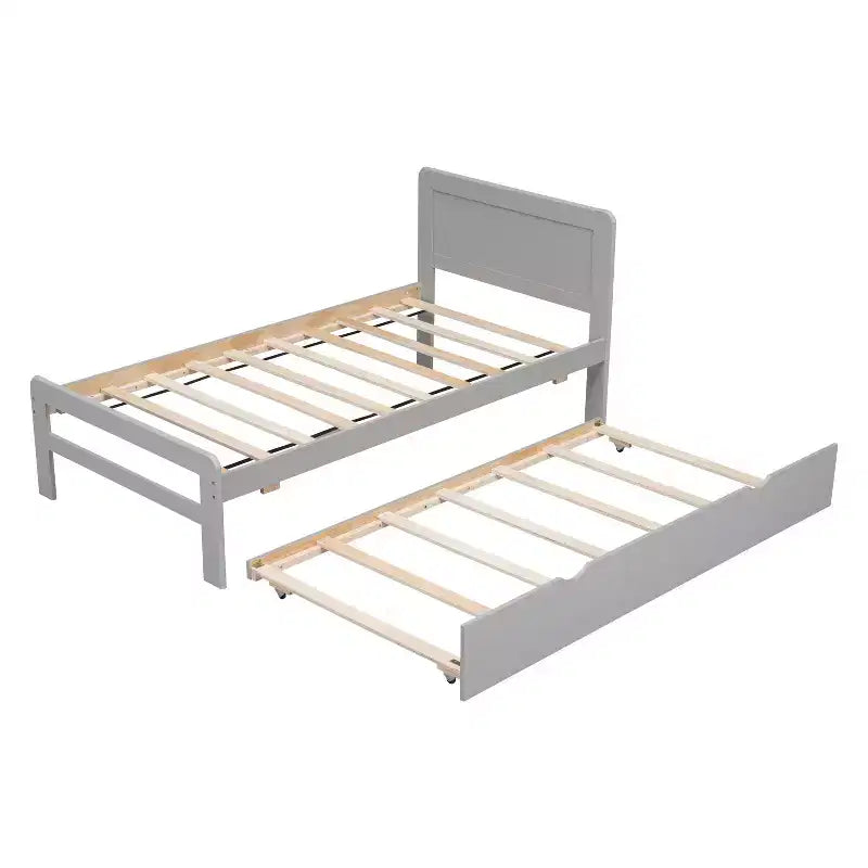 Twin Modern Platform Bed Frame with Trundle & 2 Storage Drawers Sturdy Wooden Platform Bed Noiseless No Springs Required Easy to Assemble