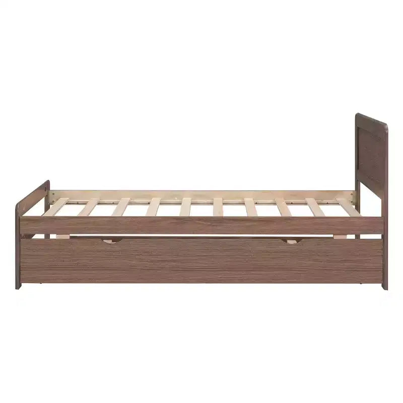 Twin Modern Platform Bed Frame with Trundle & 2 Storage Drawers Sturdy Wooden Platform Bed Noiseless No Springs Required Easy to Assemble