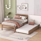 Twin Modern Platform Bed Frame with Trundle & 2 Storage Drawers Sturdy Wooden Platform Bed Noiseless No Springs Required Easy to Assemble