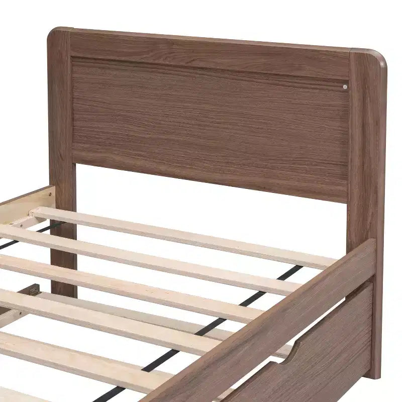 Twin Modern Platform Bed Frame with Trundle & 2 Storage Drawers Sturdy Wooden Platform Bed Noiseless No Springs Required Easy to Assemble