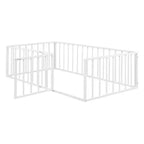 Modern Floor Bed Frame with Safety Fence and Door, Metal Children's Floor Bed Frame for Kids Girls Boys Easy to Assemble