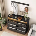 Modern 6-Drawer Bedroom Dresser Nightstand with LED Sturdy Frame Storage Chest Cabinet for Living Room Hallway Kids Room