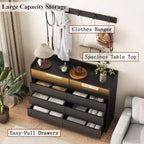 Modern 6-Drawer Bedroom Dresser Nightstand with LED Sturdy Frame Storage Chest Cabinet for Living Room Hallway Kids Room