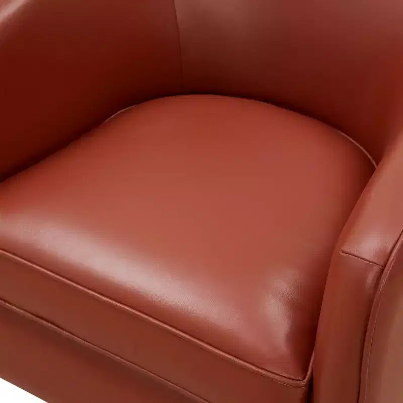 Modern Top Grain Leather 360 Swivel Chair Accent Chair with Soft Cushion Barrel Sofa Chair with Wood Base for Lounge Office Bedroom