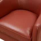 Modern Top Grain Leather 360 Swivel Chair Accent Chair with Soft Cushion Barrel Sofa Chair with Wood Base for Lounge Office Bedroom