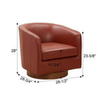 Modern Top Grain Leather 360 Swivel Chair Accent Chair with Soft Cushion Barrel Sofa Chair with Wood Base for Lounge Office Bedroom