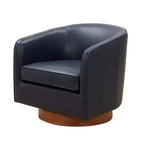 Modern Top Grain Leather 360 Swivel Chair Accent Chair with Soft Cushion Barrel Sofa Chair with Wood Base for Lounge Office Bedroom