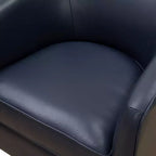 Modern Top Grain Leather 360 Swivel Chair Accent Chair with Soft Cushion Barrel Sofa Chair with Wood Base for Lounge Office Bedroom