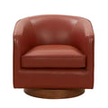 Modern Top Grain Leather 360 Swivel Chair Accent Chair with Soft Cushion Barrel Sofa Chair with Wood Base for Lounge Office Bedroom